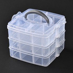 長方形のポータブルppプラスチック製の取り外し可能な収納ボックス  18層とハンドル付き  15x16.5x13.5コンパートメントオーガナイザーボックス  ホワイト  [1]cm&nbsp;CON-D007-02A