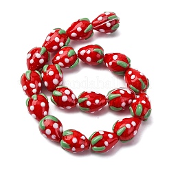 手作りランプワークビーズ連売り  苺  レッド  14.5~15.5x12~13mm  穴：1.6mm  約19~20個/連  11.42''~11.81''（29~30センチメートル）&nbsp;X-LAMP-R109B-15A