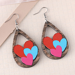 Valentine's Day Wood Dangle Earrings&nbsp;FS-WG2DDA3-04