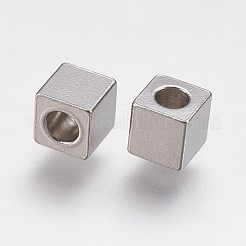 変色しにくい304ステンレススチールビーズ  キューブ  ステンレス鋼色  4x4x4mm  穴：2mm&nbsp;STAS-F195-027P-4x4mm