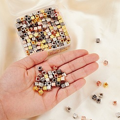 400個4スタイルccbプラスチックビーズ  水平穴  文字a~z付きのキューブ  ミックスカラー  6x6x6mm  穴：3mm  400個/箱&nbsp;CCB-YW0001-06