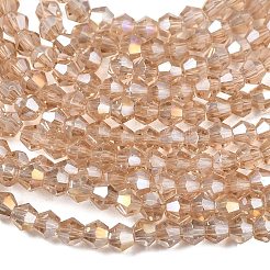 ガラスビーズ連売り  ABカラーメッキ  多面カット  双円錐形  ベージュ  2.9~3.3x2mm  穴：0.5mm  約135~140個/連  38~40cm&nbsp;EGLA-S056-2mm-09