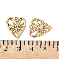 304ステンレススチールラインストーンペンダント  ハート  イオンプレーティング（ip）  18KGP本金メッキ  18x15.5x2.5mm  穴：1.6mm&nbsp;STAS-V015-07B-G
