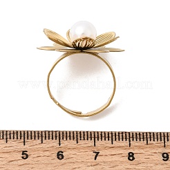 女性用201ステンレススチール製調節可能カフオープンリング  ゴールドカラー  ABSの模造パールと  花  23x25mm  内径：18mm&nbsp;RJEW-K318-01A-G