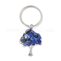 Natural Lapis Lazuli Chip & Alloy Tree of Life Pendant Keychain&nbsp;KEYC-JKC00648-03