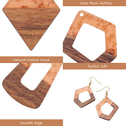 30Pcs 15 Style Transparent Resin & Walnut Wood Pendants&nbsp;RESI-FW0001-04