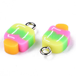 手作りポリマークレイペンダント  プラチナトーン鉄パーツ  アイスクリーム  虹色  14~15x8~9.5x4mm  穴：1.8mm&nbsp;LS-X-CLAY-T016-56