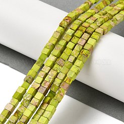 染色合成インペリアルジャスパービーズ連売り  キューブ  黄緑  4~4.5x4~4.5x4~4.5mm  穴：1mm  約95個/連  16.06~16.14''（40.8~41センチメートル）&nbsp;G-H087-F02-01C-1