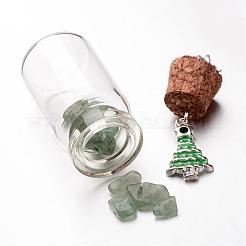 Natural Green Aventurine Beaded Wishing Bottle European Dangle Large Hole Pendants&nbsp;PALLOY-JF00157-02