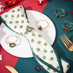 6個2スタイル、合金製ナプキンリング付き  エナメル  クリスマス リース & ツリー ナプキン ホルダー オーナメント  レストランのディナーテーブルアクセサリー  クリスマステーマの模様  3mm  内径：34.5mm  3個/スタイル&nbsp;AJEW-GF0007-17