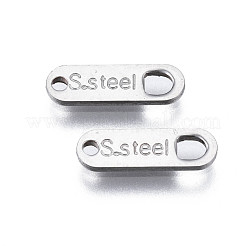 変色しにくい201ステンレススチールチェーンタグ  空白タグのスタンプ  チェーン延長コネクター  単語s.steelの楕円形  ステンレス鋼色  11x3.5x0.5mm  穴：1.2mm＆2mm&nbsp;STAS-N095-027