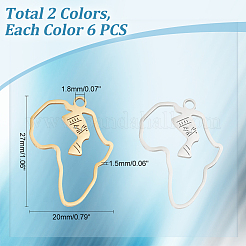 12個2色201ステンレスペンダント  アフリカの地図  ゴールデン·ステンレス鋼色  27x20x1.5mm  穴：1.8mm  6個/カラー&nbsp;STAS-UN0046-89