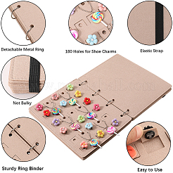 4ページフェルトシューズチャームコレクションバインダーブック  鉄のリング付き  フリップページシューズチャームオーガナイザーホルダー  長方形  淡い茶色  26x22x2.3cm&nbsp;AJEW-WH0513-04B