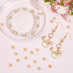 200個の真鍮ビーズキャップ  長持ちメッキ  カドミウムフリー＆ニッケルフリー＆鉛フリー  花  6花びら  18KGP本金メッキ  6.5x3.5mm  穴：1mm&nbsp;KK-BBC0012-40