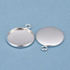 304ステンレススチールペンダントカボションセッティング  プレーンエッジベゼルカップ  フラットラウンド  銀  トレイ：20mm  27x22x2mm  穴：3mm&nbsp;X-STAS-F191-14S-G