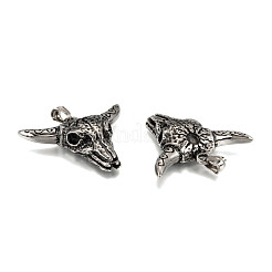 316サージカルステンレススチール製ビッグペンダント  牛の頭蓋骨  アンティークシルバー  43x50x11mm  穴：8x4mm&nbsp;STAS-E070-29