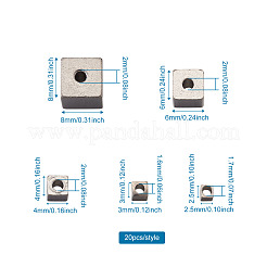 304ステンレススチールビーズ  キューブ  ステンレス鋼色  3~8x3~8x3~8mm  穴：1.6~2mm  100個/箱&nbsp;STAS-TA0001-05P