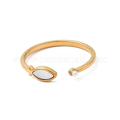 304 Stainless Steel & Natural Shell & Imitation Pearl Cuff Rings for Women&nbsp;RJEW-G372-01G-06