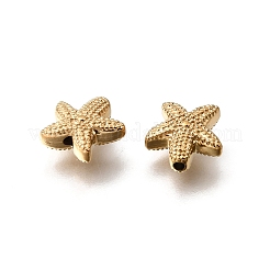 304ステンレススチールスペーサービーズ  イオンプレーティング（ip）  18KGP本金メッキ  ヒトデ  10x10x4mm  穴：1.4mm&nbsp;STAS-L315-078G-02