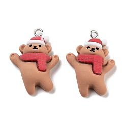 クリスマステーマの不透明樹脂ペンダント  クリスマスチャーム  クマ  27.5x20x7.3mm  穴：2mm&nbsp;RESI-N039-101