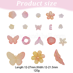 メッキアクリルビーズ6セット  混合図形  ミックスカラー  12~21.5x12~27x2.5~7.5mm  穴：1~2mm&nbsp;FIND-GO0003-45