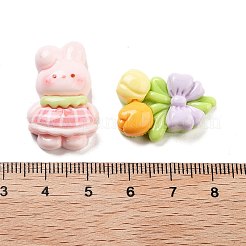 かわいい不透明樹脂デコデンカボション  ウサギ/花/雲  混合図形  ミックスカラー  18~27x16.5~23x6.5~8mm&nbsp;RESI-S04-08