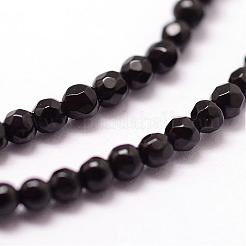 ナチュラルブラックオニキスビーズ連売り  グレードA  染め＆加熱  64ファセット  ラウンド  3mm  穴：0.5mm  125個/連  15.7インチ&nbsp;G-N0171-10-3mm