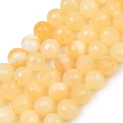 天然石イエロージェイド翡翠ビーズ連売り  ファセット（128ファセット）ラウンド  8mm  穴：1.3mm  約46個/連  14.37''（36.5センチメートル）&nbsp;GG-NH0014-C02-8mm