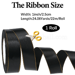 金縁のポリエステルリボン  ブラック  1インチ（25mm）  約24.06ヤード（22m）/ロール&nbsp;OCOR-WH20018-12B-03