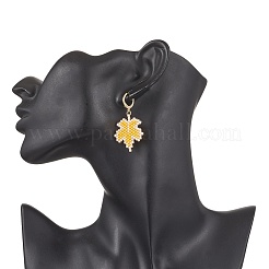 304 Stainless Steel Glass Seed Beads Leaf Leverback Earrings&nbsp;EJEW-MZ00536-01