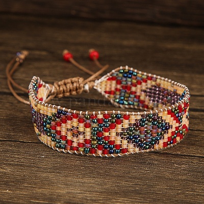 ボヘミアンスタイルのガラスビーズ編みブレスレット 女性用エスニック