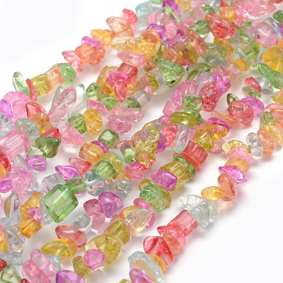クラックガラスビーズ連売り  チップ  カラフル  5~8mm  穴：1mm  約33インチ（84cm）&nbsp;G-P332-26-1