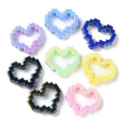 UVメッキアクリルビーズ  ビーズフレーム  虹色の  ハート  ミックスカラー  25.5x29.5x7mm  穴：3mm&nbsp;SACR-G034-02-1