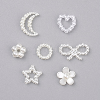 アクリルパールカボション  イミテーションシェル＆パール  花  リング  スター  ムーン  ハートやちょう結び  ホワイト  210個/セット&nbsp;MACR-X0020-01-1