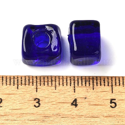 手作りランプワークビーズ  キューブ  ブルー  8.5~10x8.5~10.5x8~10.5mm  穴：4mm&nbsp;LAMP-B025-01A-02-1