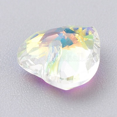 ガラスラインストーンチャーム 多面カット ハート クリスタルAB