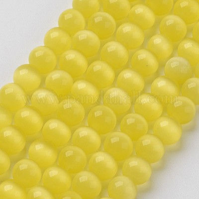 キャッツアイビーズ  ラウンド  きいろ  8mm  穴：1mm  約14~14.5インチ/連  約48~50個/連&nbsp;CER8mm16-1