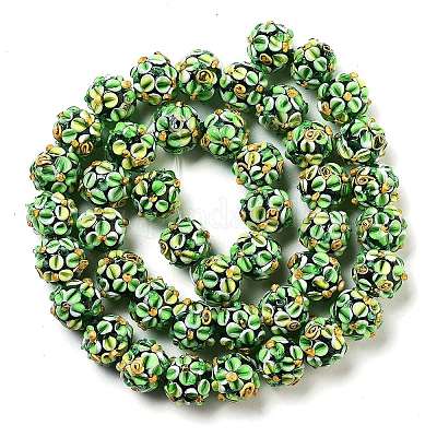 手作りランプワークビーズ連売り  バンピー  花の丸  春の緑  11.5~13x11~12mm  穴：1.6~1.8mm  約45個/連  17.68~19.65''（44.9~49.9センチメートル）&nbsp;LAMP-N021-015A-10-1