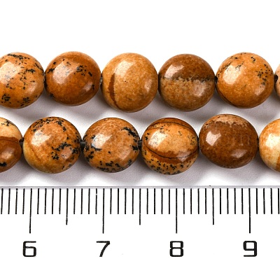 天然石ピクチャージャスパービーズ連売り フラットラウンド 7.5~8x4.5