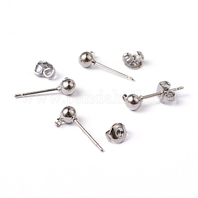 真鍮ポストピアスパーツ  カン付き  プラチナ  15x6mm  穴：1mm  ボール：4mm  ピン：0.8mm&nbsp;EC593-1
