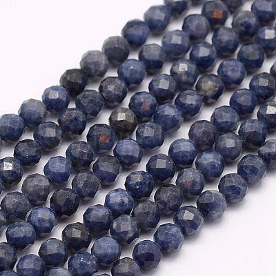 天然サファイアビーズ連売り グレードA 多面カット ラウンド 3mm 穴 