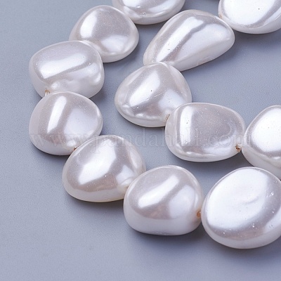 シェルパールビーズ連売り  ナゲット  雪  15~21x15~18x7.5~15mm  穴：1mm  約19個/連  16.14インチ〜16.53インチ（41~42cm）&nbsp;BSHE-P030-02E-1