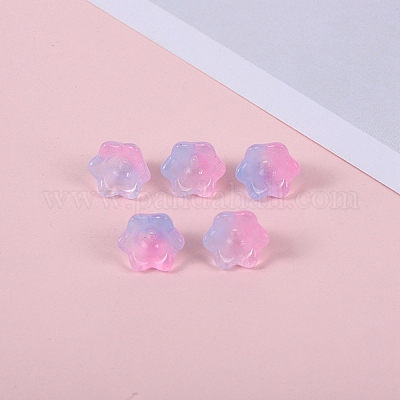 ガラスビーズ  ユリの花  パールピンク  12x8mm  穴：1.4mm&nbsp;GLAA-YW0003-37E-1