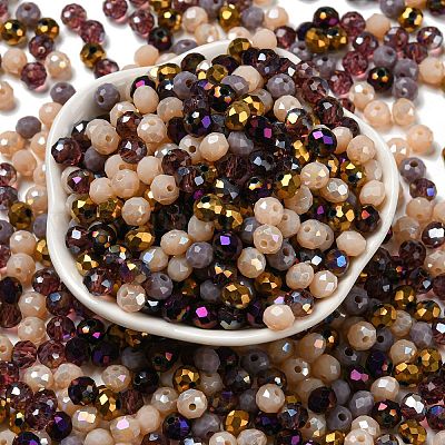 ガラスビーズ  多面カット  ロンデル  コーヒー  6x5mm  穴：1mm  約2360個/500g&nbsp;EGLA-A034-LM6mm-13-1