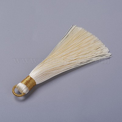ポリエステルタッセルペンダント  アンティークホワイト  80~83x7~8mm  穴：5~7mm&nbsp;FIND-I009-D14-1