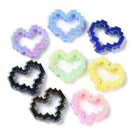 UVメッキアクリルビーズ  ビーズフレーム  虹色の  ハート  ミックスカラー  25.5x29.5x7mm  穴：3mm&nbsp;SACR-G034-02-1