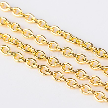 アイアン製アズキチェーン 溶接されていない スプールで オーバル 無鉛の 金色 3x2x0.5mm 約32.8フィート(10m)/ロール X-CH-S079-G-LF-1