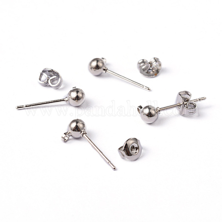 真鍮ポストピアスパーツ  カン付き  プラチナ  15x6mm  穴：1mm  ボール：4mm  ピン：0.8mm&nbsp;EC593-1