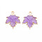 Autumn Theme Zinc Alloy Pendants, with Enamel, Maple Leaf, Light Gold, Medium Orchid, 24x19x2mm, Hole: 1.6mm