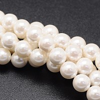 シェルパールビーズ連売り  ラウンド  ホワイト  4mm  穴：0.8mm  約87個/連  15インチ&nbsp;BSHE-E008-4mm-12